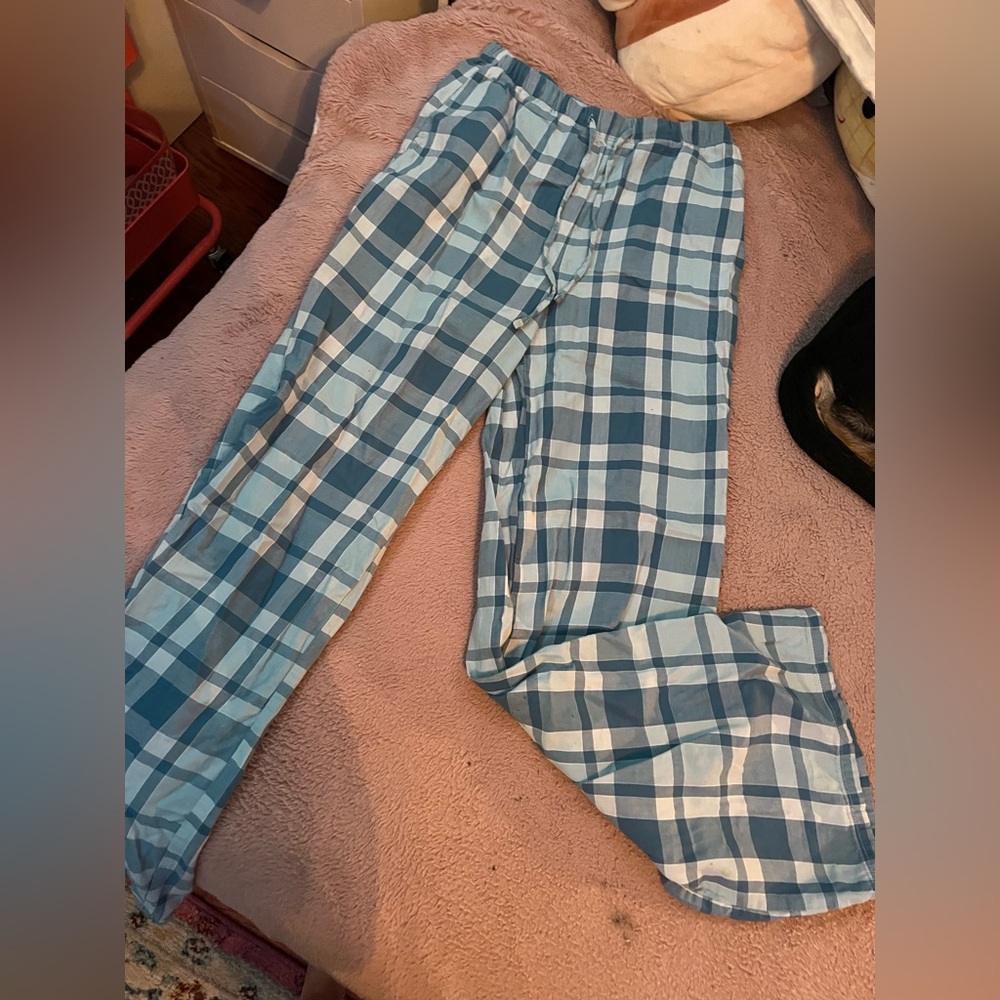 comfy blue plaid pajama pants
